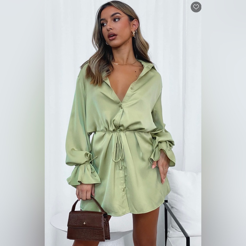Only Gets Better Long Sleeve Mini Dress In Matcha (White Fox Boutique)